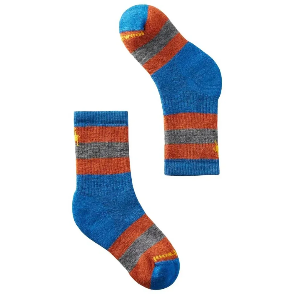 3 Pairs SmartWool Kids Hike Full Cushion Striped Crew Socks LG Laguna Blue NWT